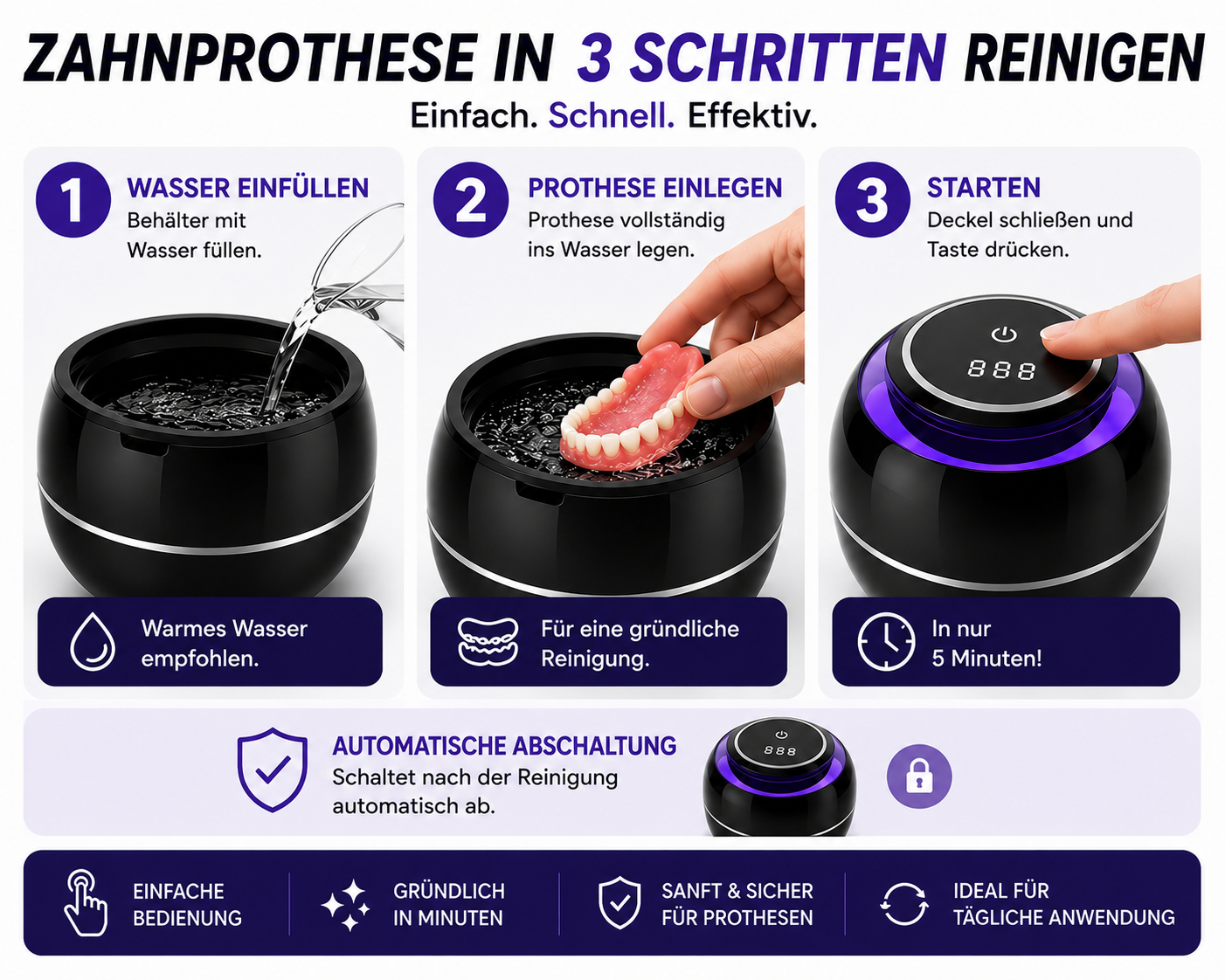 Denture CleanPro™ – Hygienische UV-C-Reinigung für Zahnprothesen